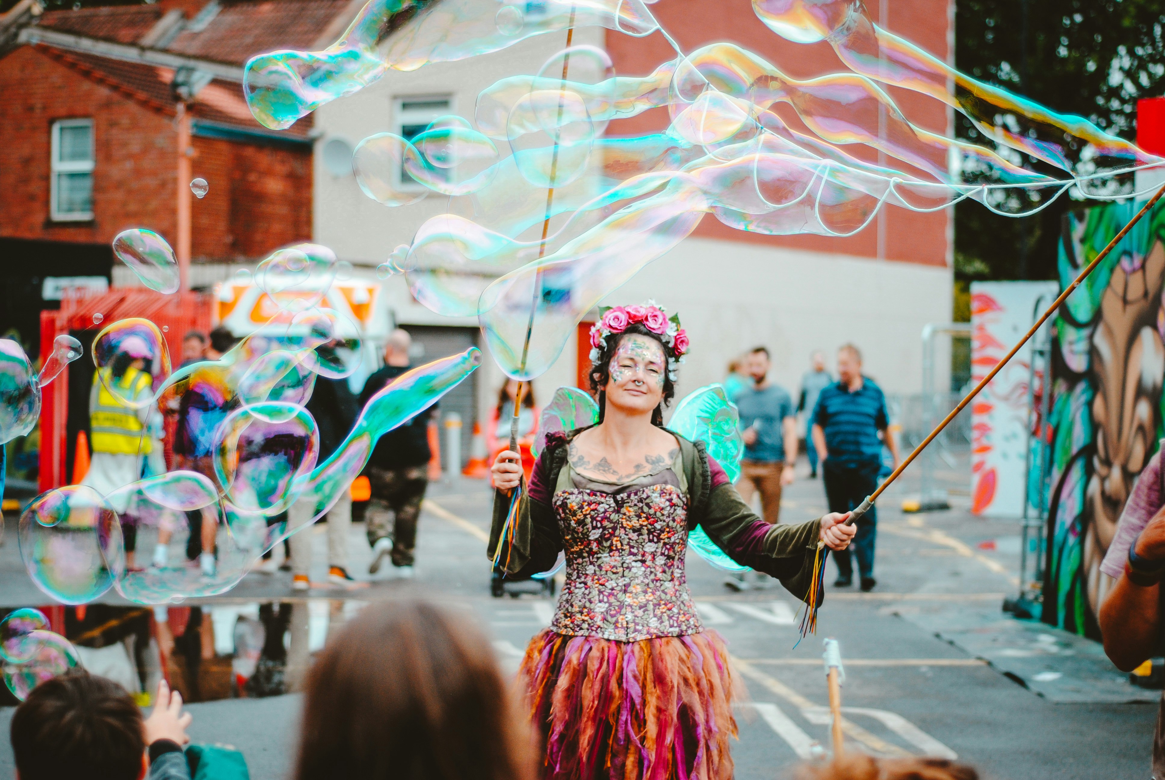 woman in multicolored dress